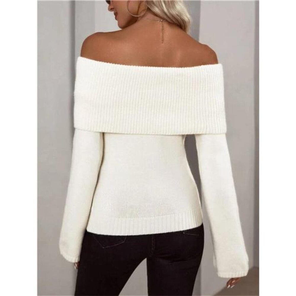 Off-Shoulder Ribbed Knit Sweater - Picture 3 of 10